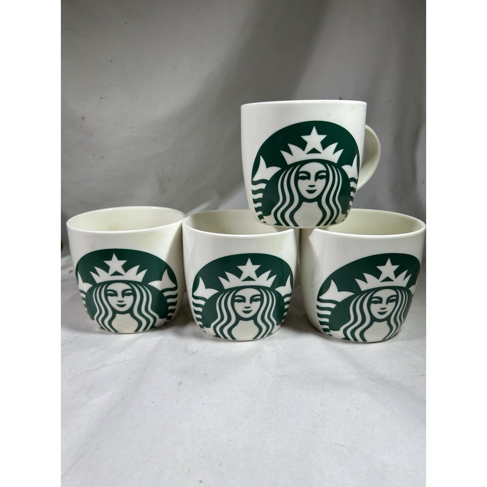 2017 Starbucks 14 oz. Set of 4 Green White Coffee Mugs with Mermaid Siren Logo